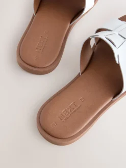 White Leather Standard/Wide Fit Slot Mule Sandals