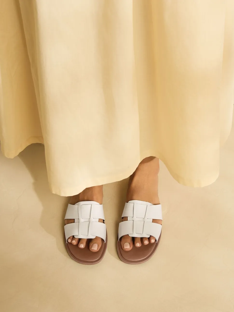 White Leather Standard/Wide Fit Slot Mule Sandals