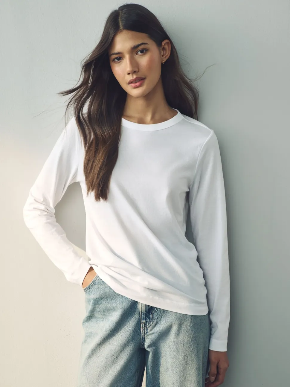 White Long Sleeve Crew Neck T-Shirt