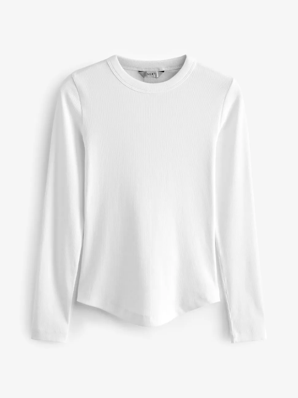 White Long Sleeve Ribbed Crew Neck Top