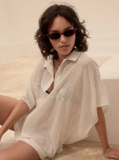 White Longline Overhead 100% Cotton Shirt Cover-Up