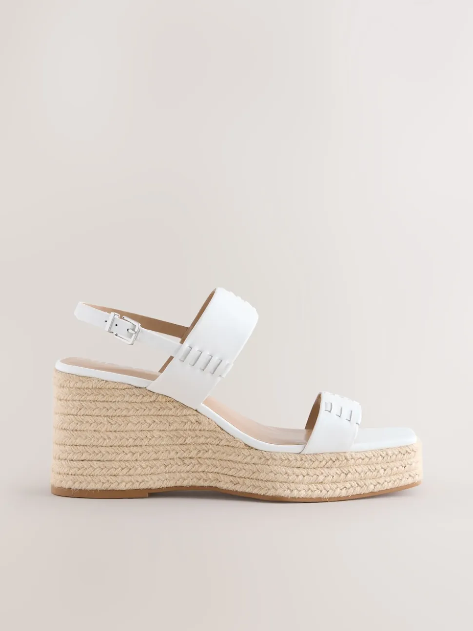 White Premium Leather Craft Wedge Heels