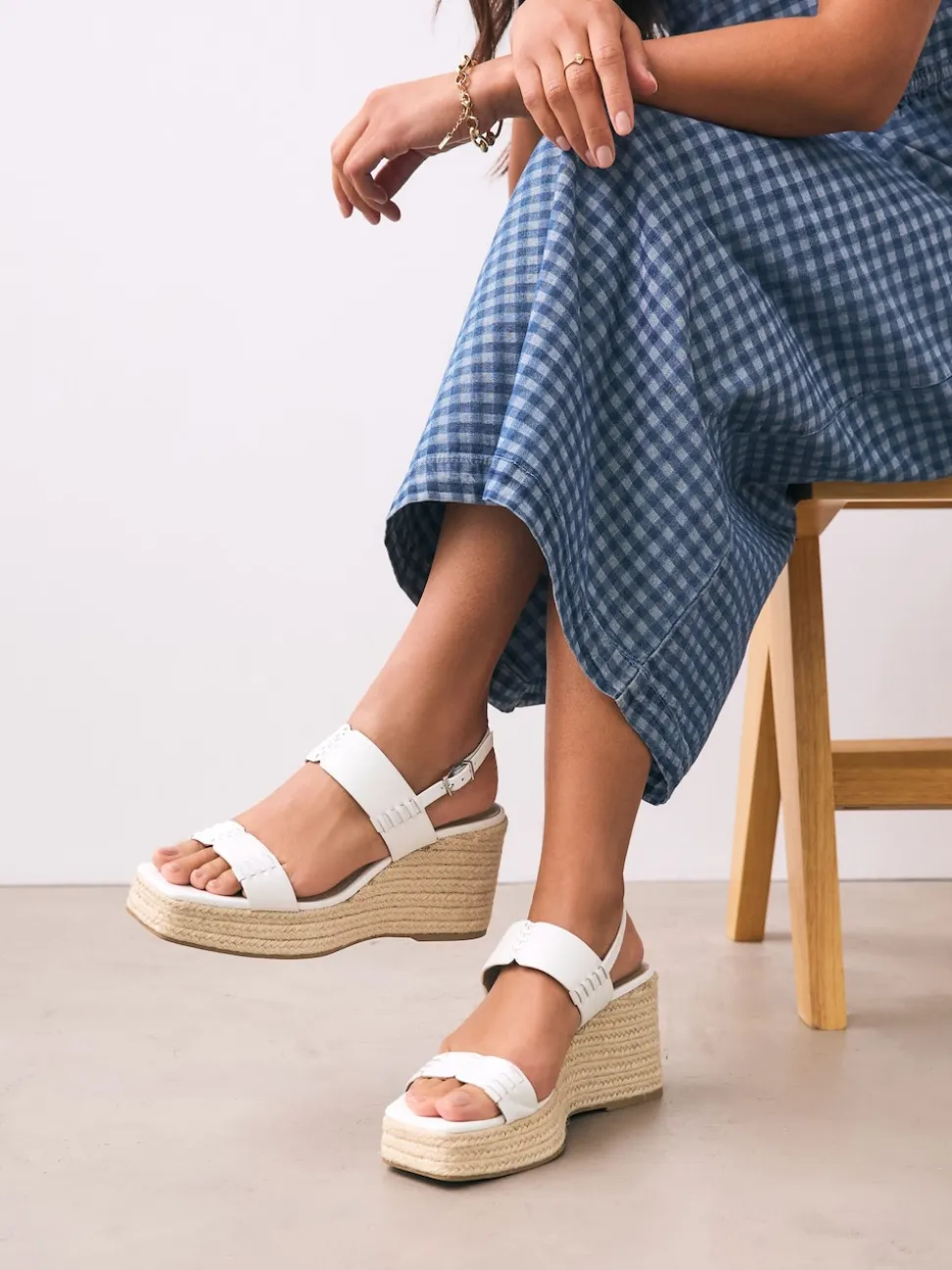 White Premium Leather Craft Wedge Heels