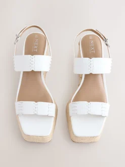 White Premium Leather Craft Wedge Heels