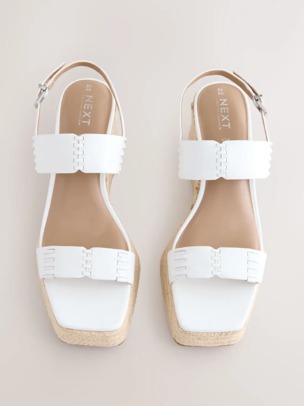 White Premium Leather Craft Wedge Heels