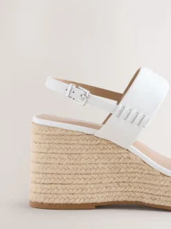 White Premium Leather Craft Wedge Heels
