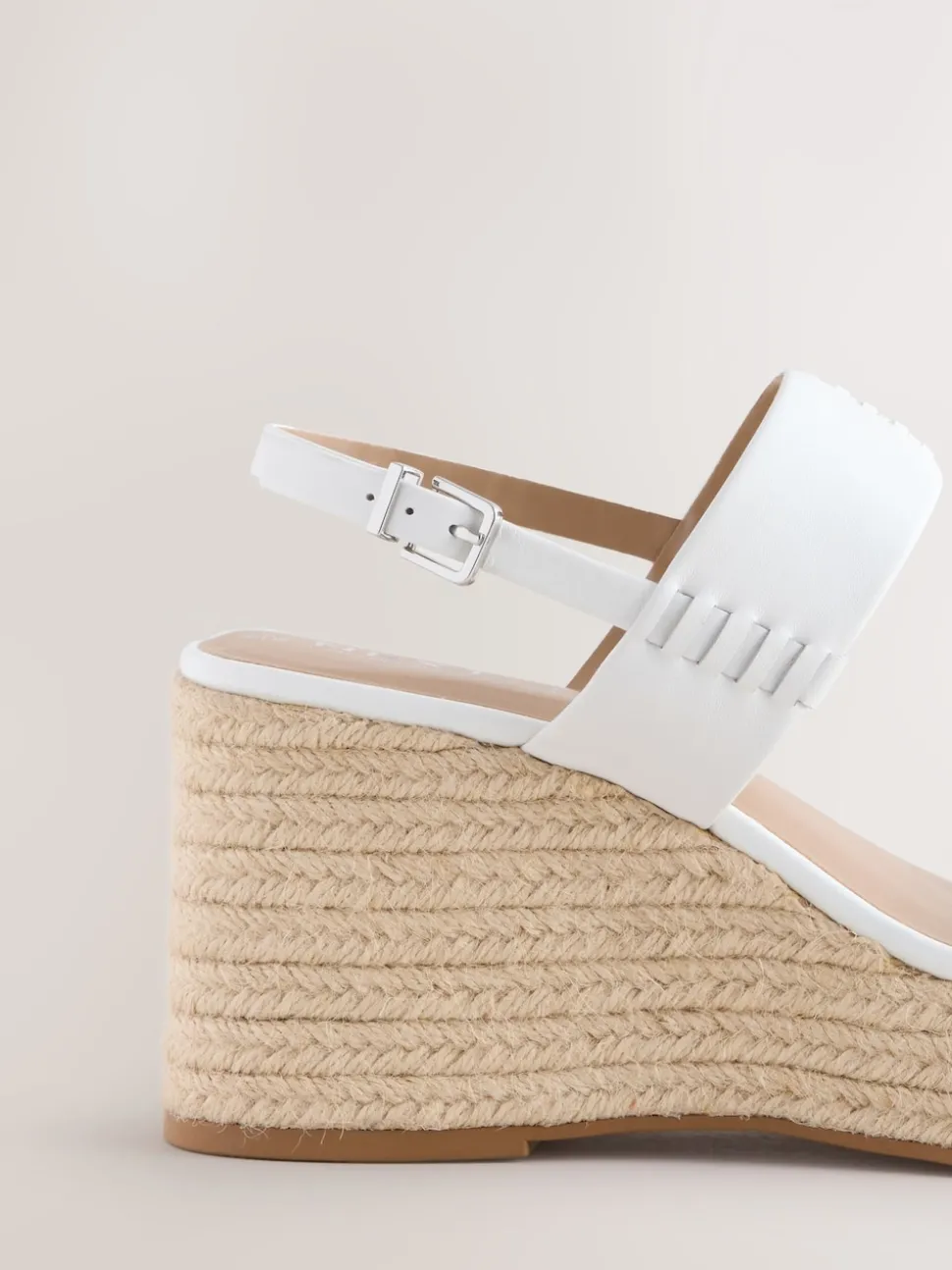 White Premium Leather Craft Wedge Heels