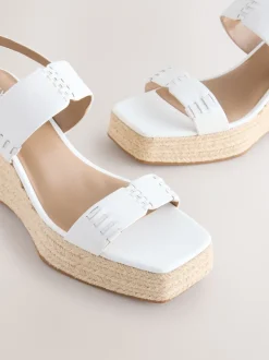 White Premium Leather Craft Wedge Heels
