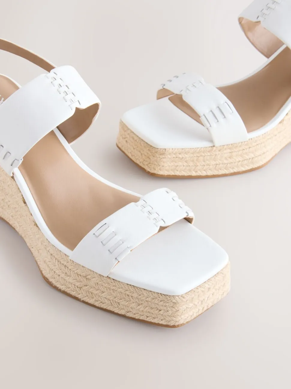 White Premium Leather Craft Wedge Heels