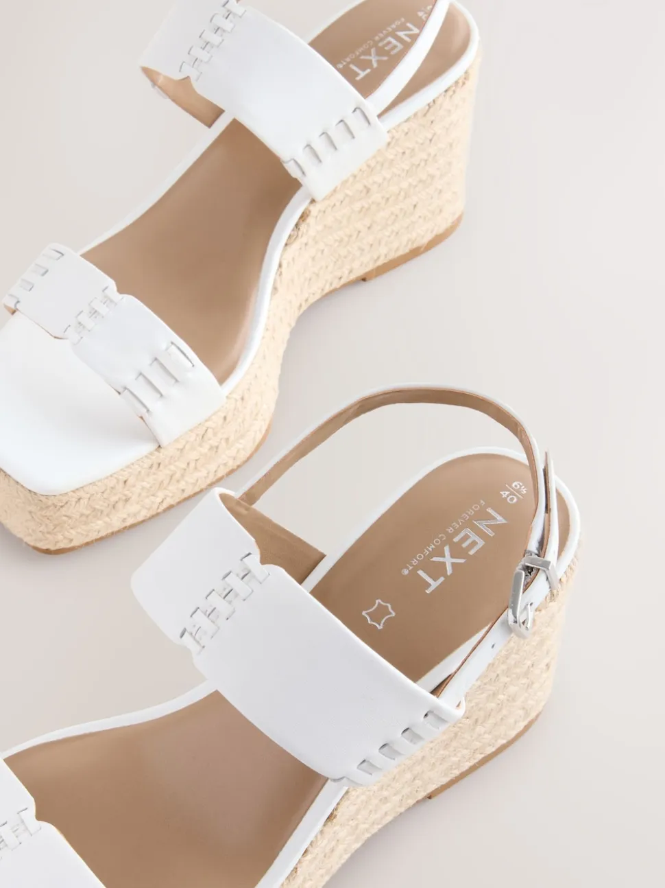 White Premium Leather Craft Wedge Heels