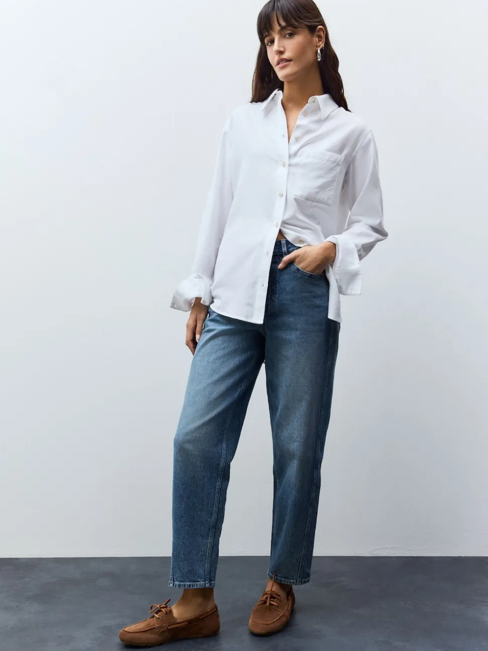 White Relaxed 100% Cotton Button Down Casual Long Sleeve Shirt