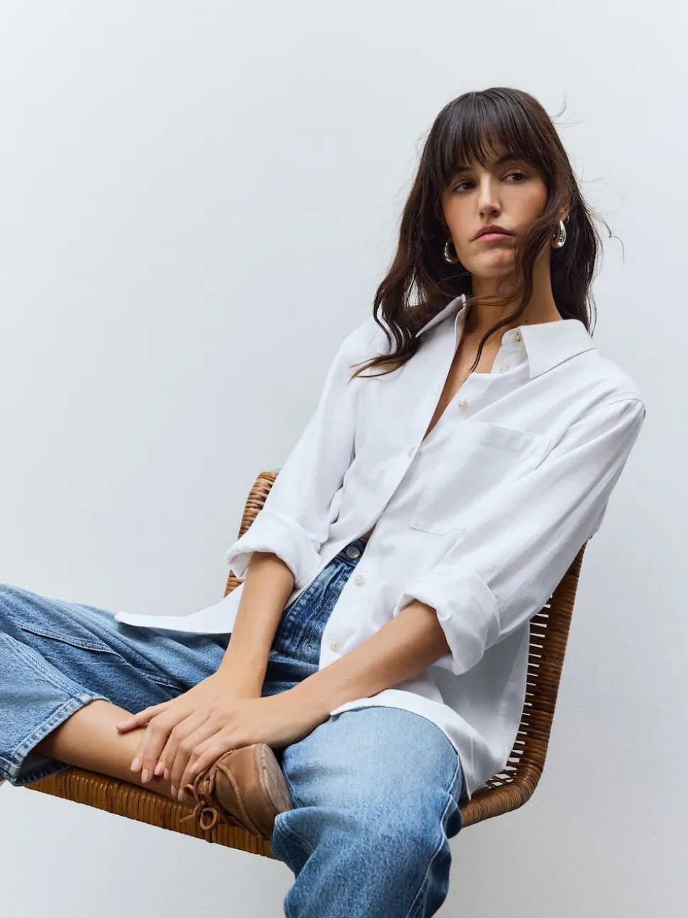 White Relaxed 100% Cotton Button Down Casual Long Sleeve Shirt