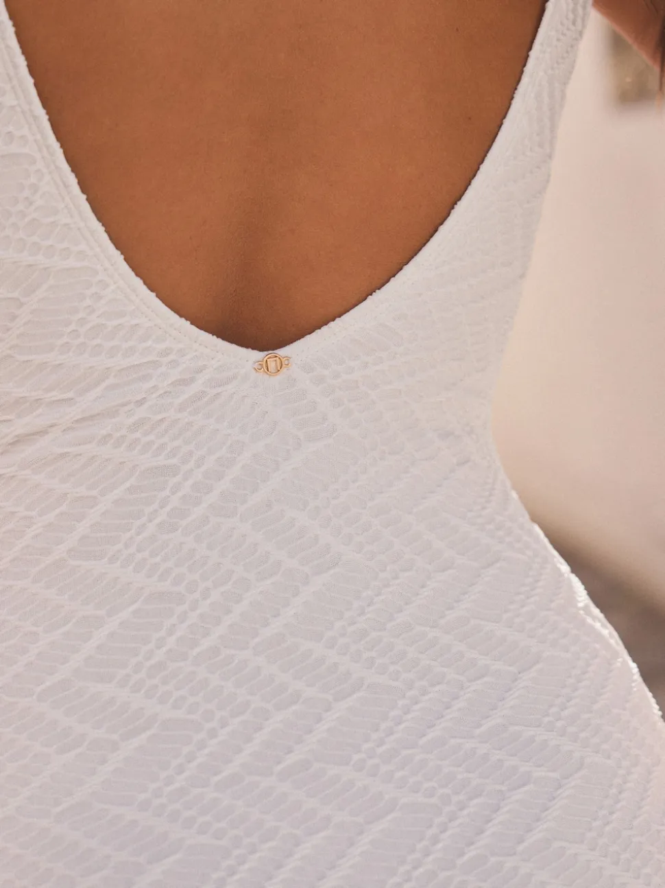 White Scoop Neck Tummy Control Swimsuit