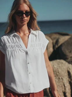 White Short Sleeve Shirt with Linen