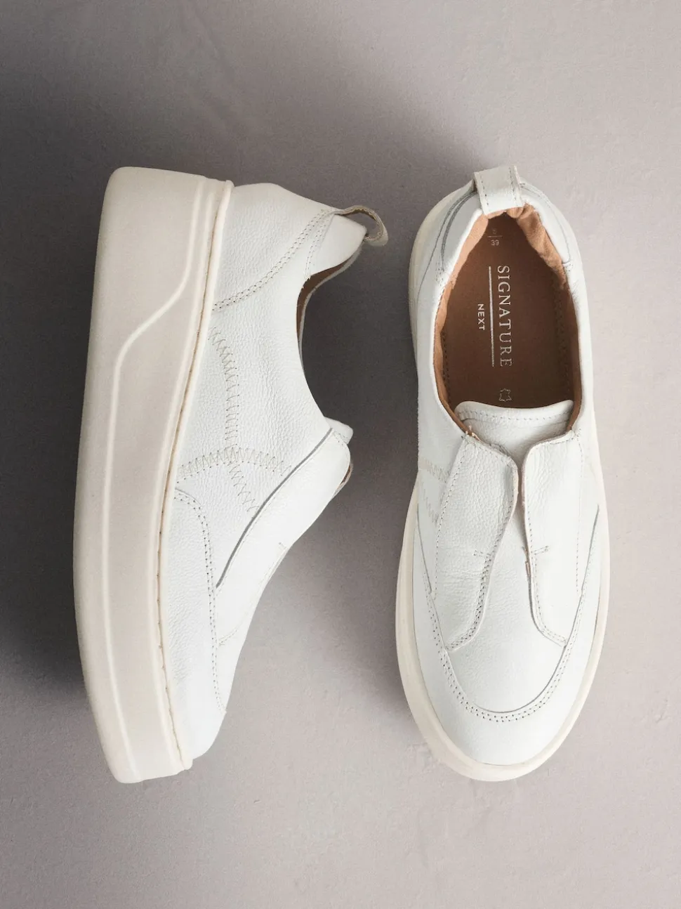 White Signature Leather Chunky Wedge Platform Trainers