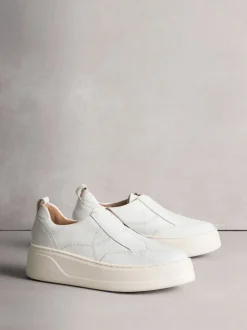 White Signature Leather Chunky Wedge Platform Trainers