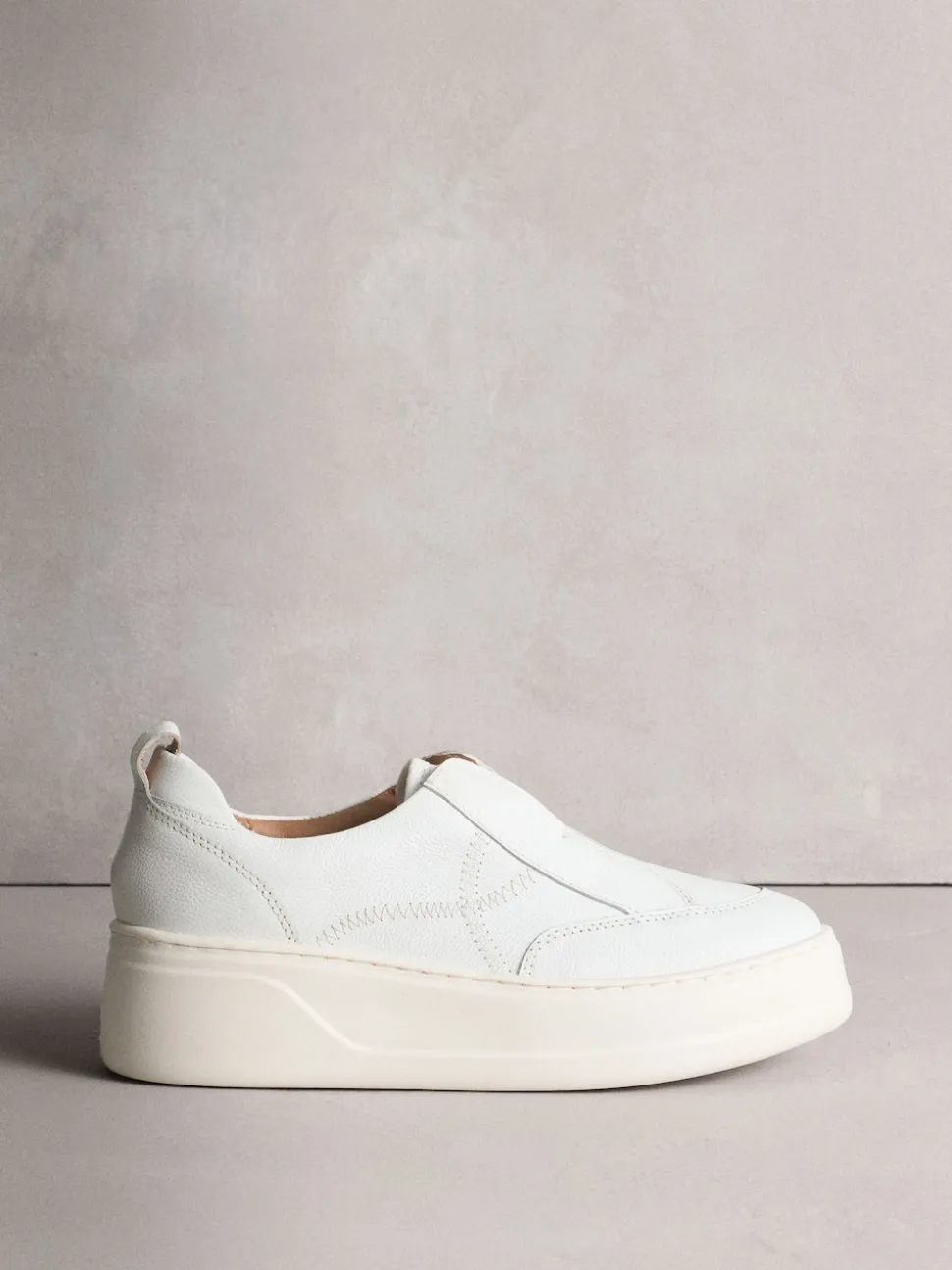 White Signature Leather Chunky Wedge Platform Trainers