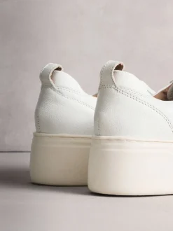 White Signature Leather Chunky Wedge Platform Trainers