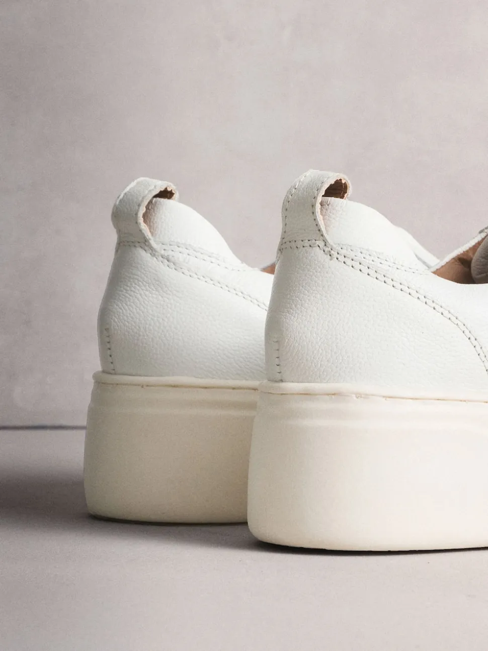 White Signature Leather Chunky Wedge Platform Trainers