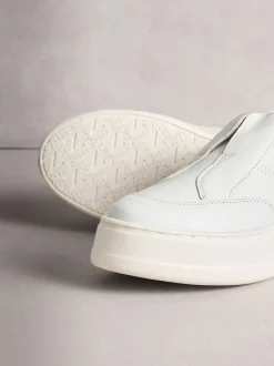 White Signature Leather Chunky Wedge Platform Trainers