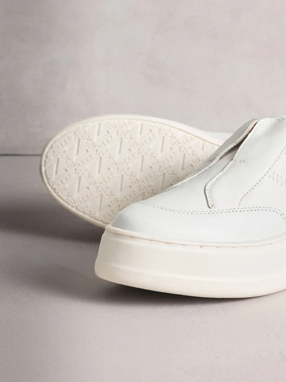White Signature Leather Chunky Wedge Platform Trainers