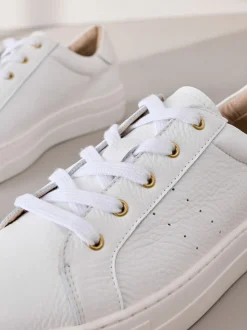 White Signature Premium Leather Lace-Up Trainers