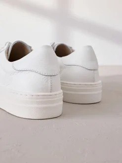 White Signature Premium Leather Lace-Up Trainers