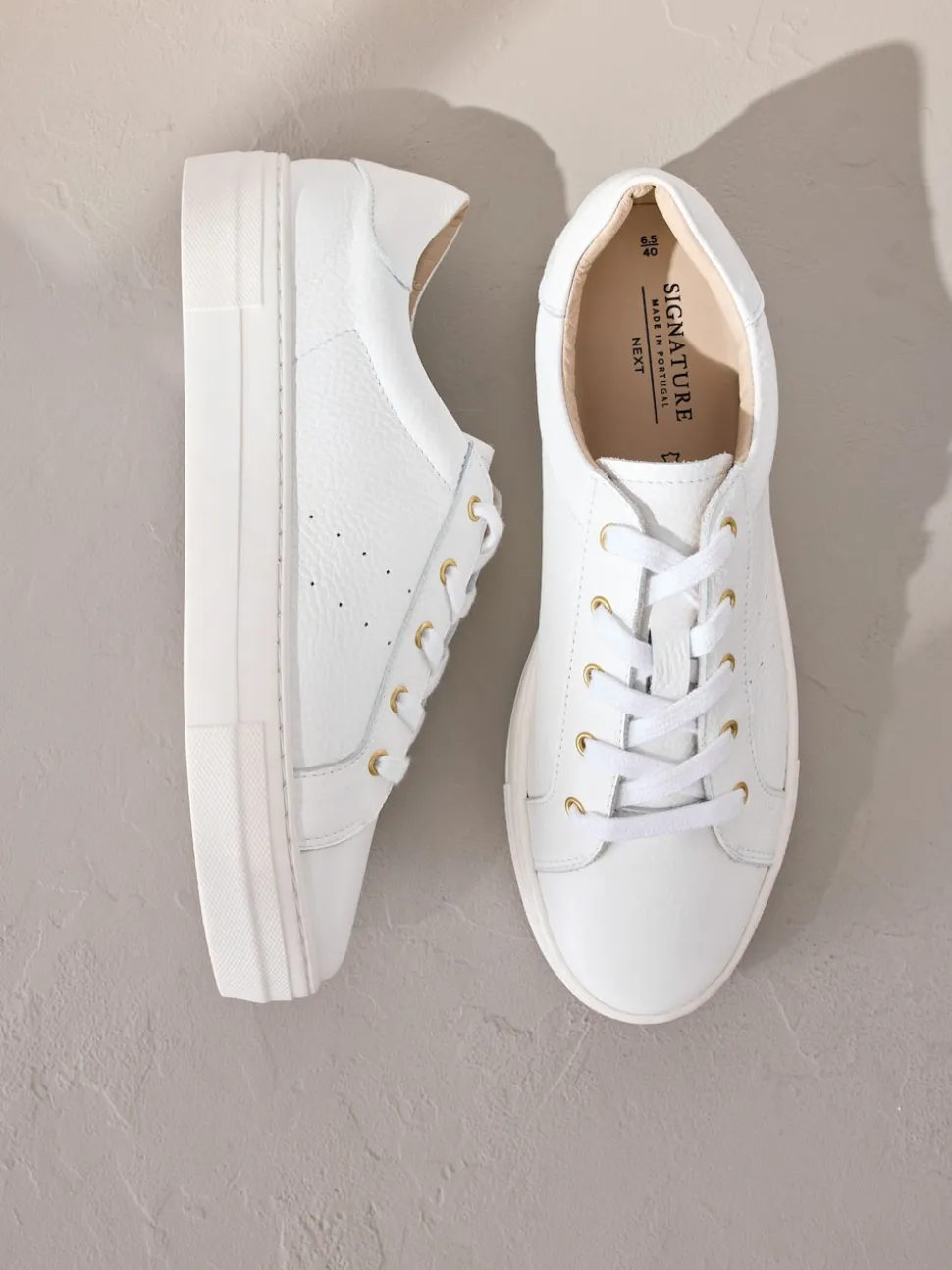 White Signature Premium Leather Lace-Up Trainers