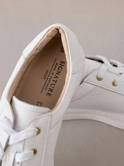 White Signature Premium Leather Lace-Up Trainers