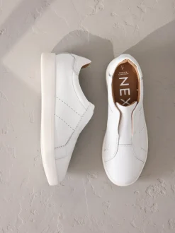 White Signature Premium Leather Laceless Slip-On Trainers