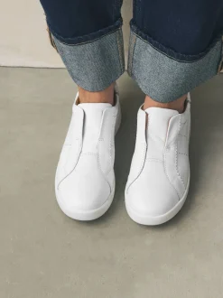 White Signature Premium Leather Laceless Slip-On Trainers