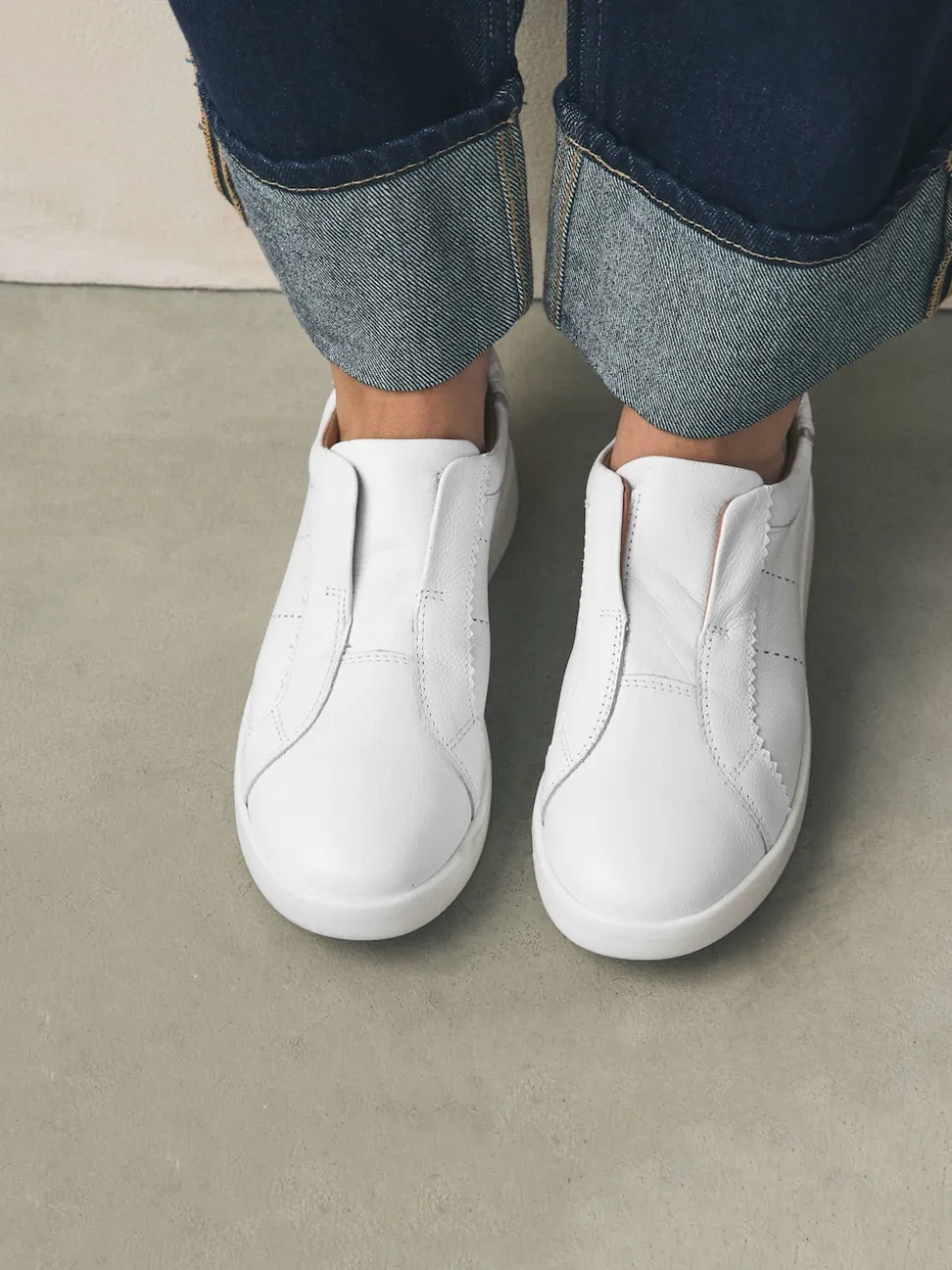 White Signature Premium Leather Laceless Slip-On Trainers