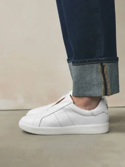 White Signature Premium Leather Laceless Slip-On Trainers