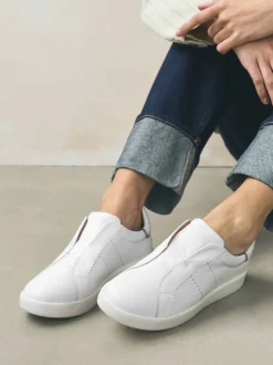 White Signature Premium Leather Laceless Slip-On Trainers