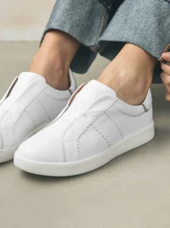 White Signature Premium Leather Laceless Slip-On Trainers