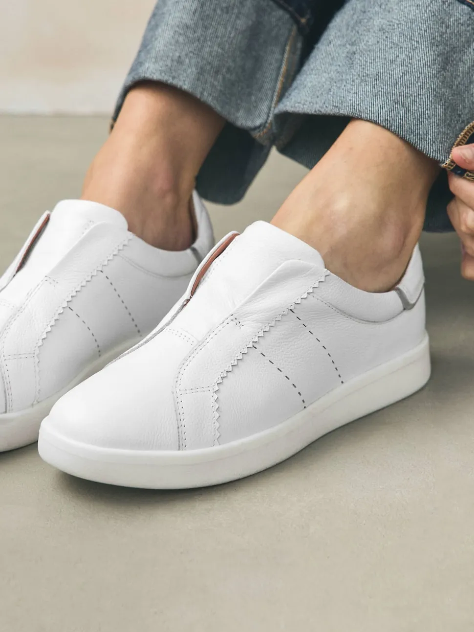 White Signature Premium Leather Laceless Slip-On Trainers