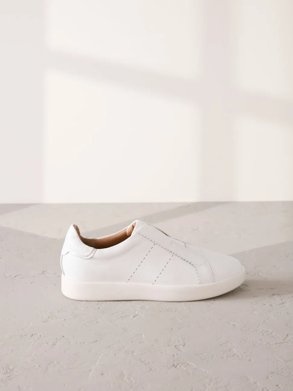 White Signature Premium Leather Laceless Slip-On Trainers