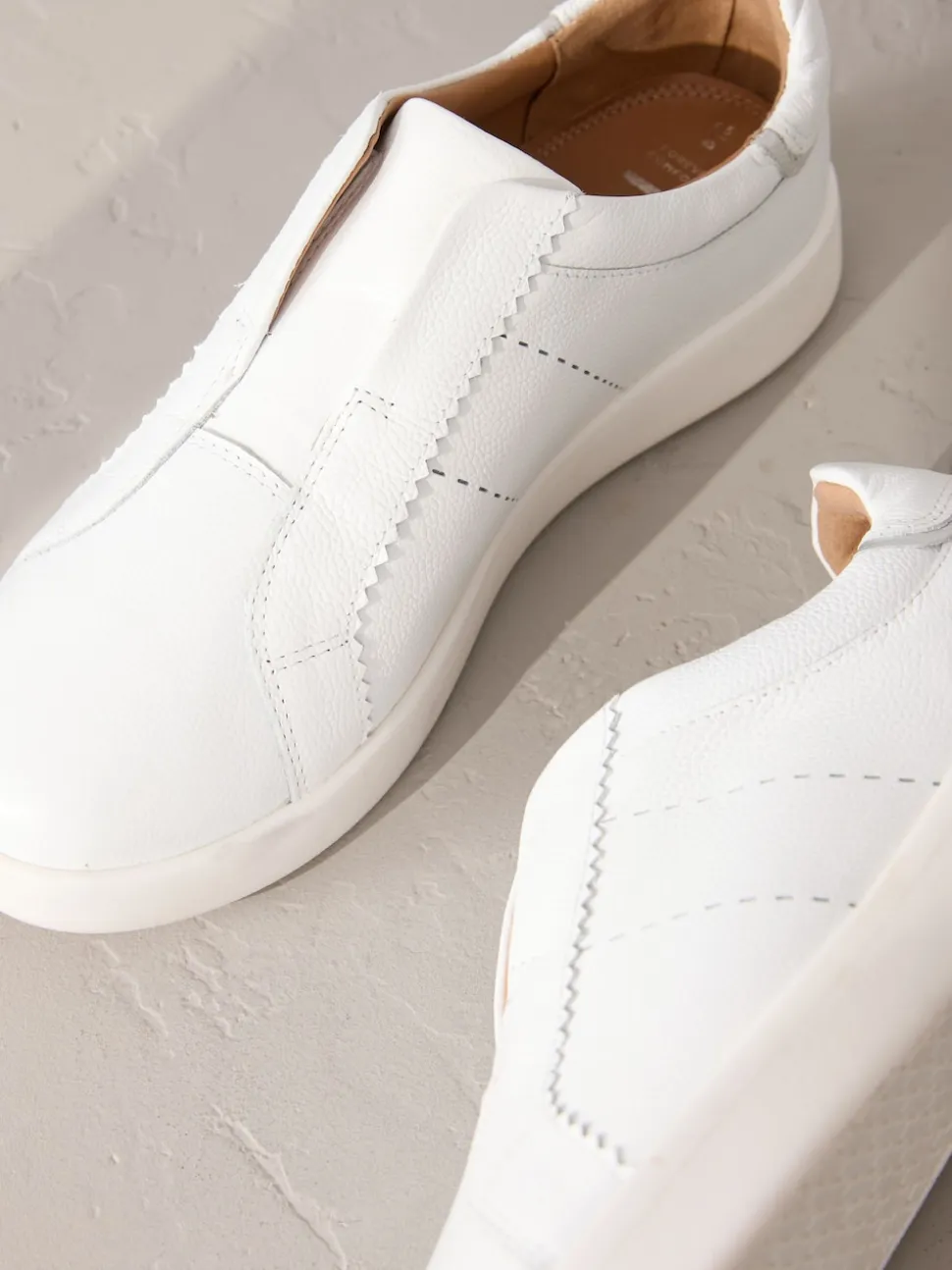 White Signature Premium Leather Laceless Slip-On Trainers