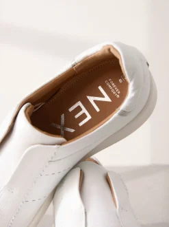 White Signature Premium Leather Laceless Slip-On Trainers