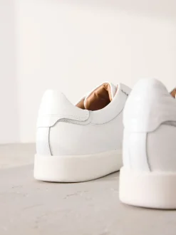 White Signature Premium Leather Laceless Slip-On Trainers