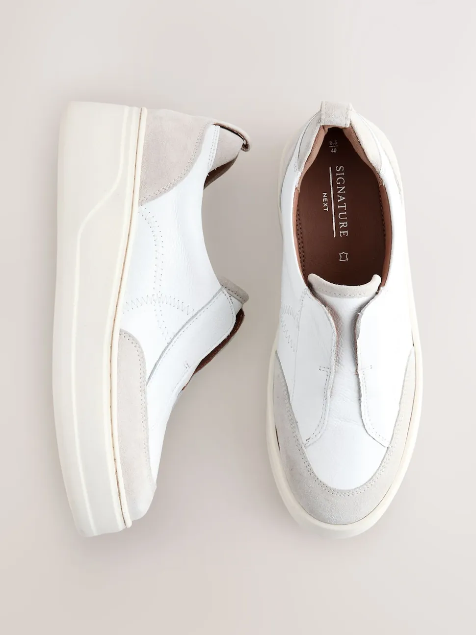 White Slip On Signature Leather Chunky Wedge Platform Trainers