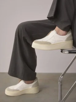 White Slip On Signature Leather Chunky Wedge Platform Trainers