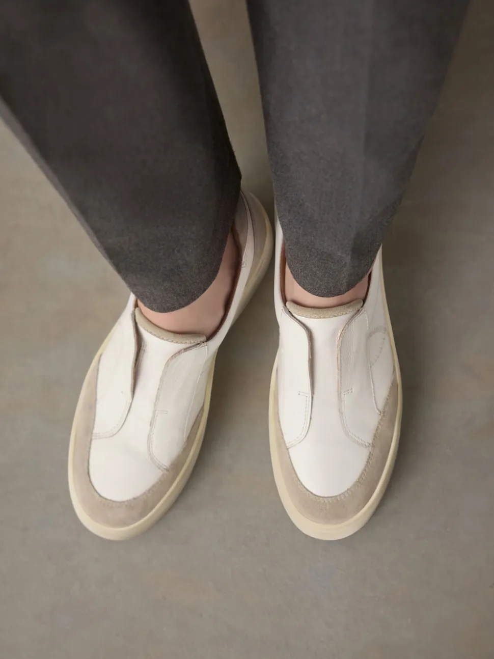 White Slip On Signature Leather Chunky Wedge Platform Trainers