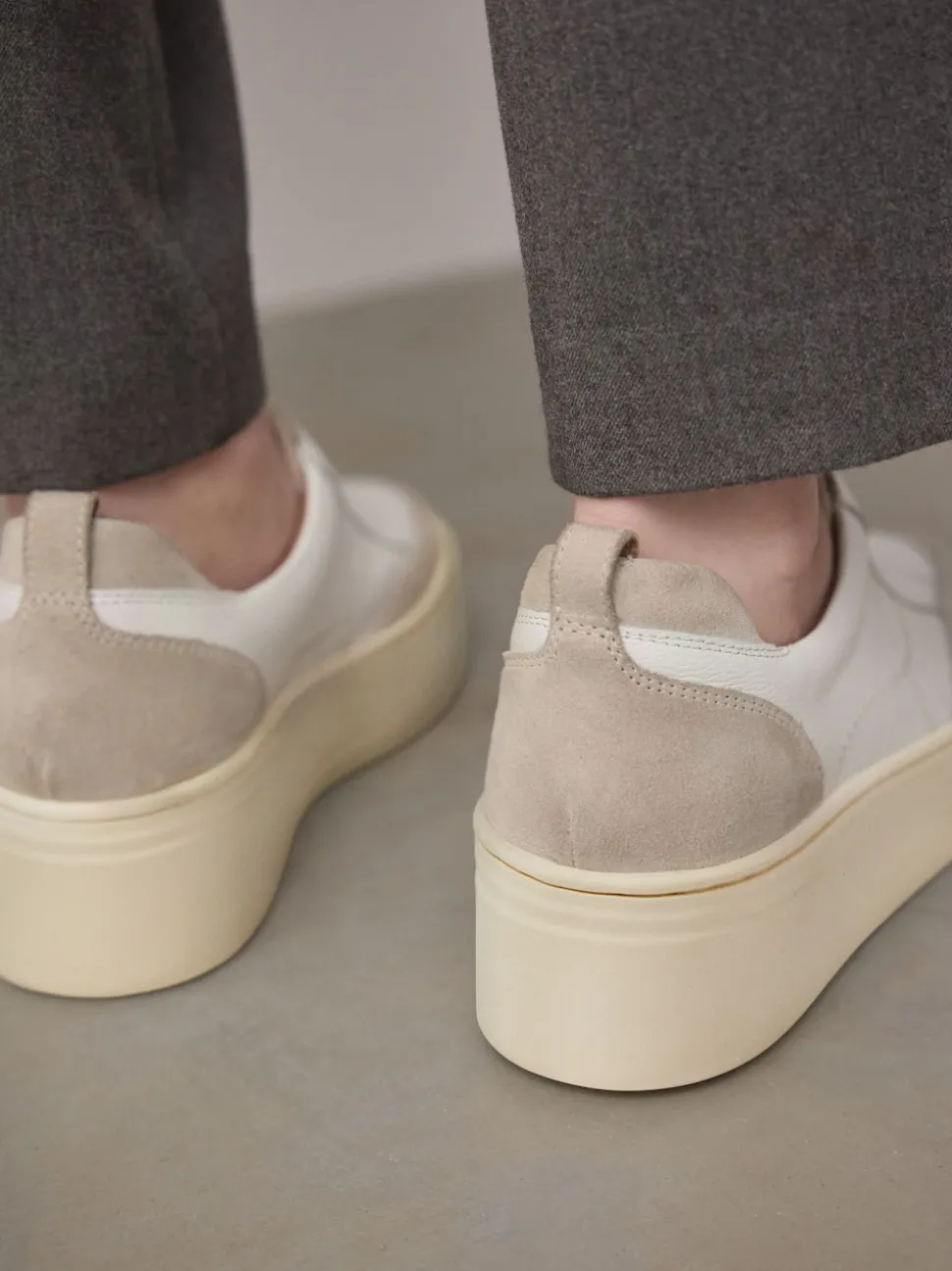 White Slip On Signature Leather Chunky Wedge Platform Trainers
