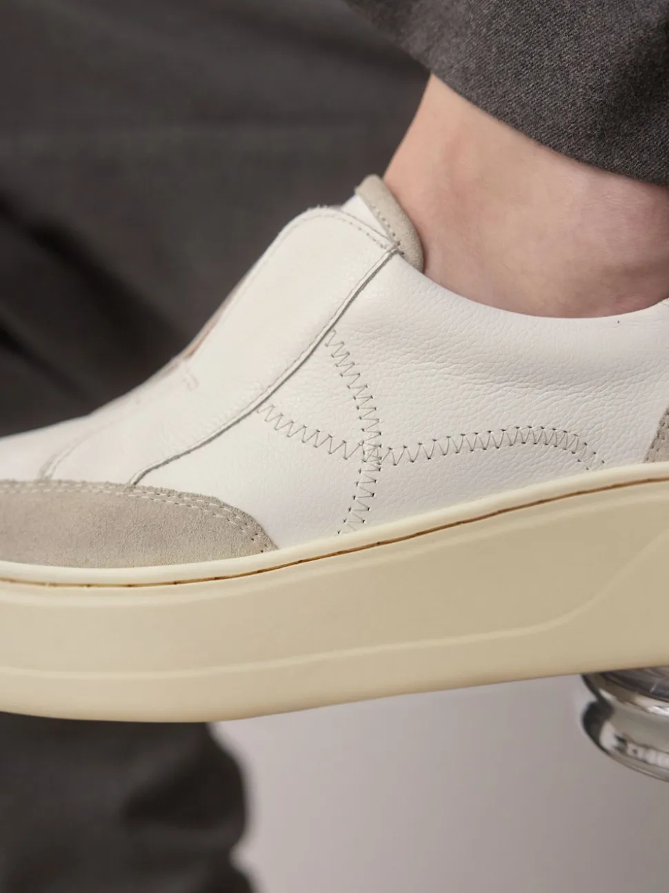 White Slip On Signature Leather Chunky Wedge Platform Trainers