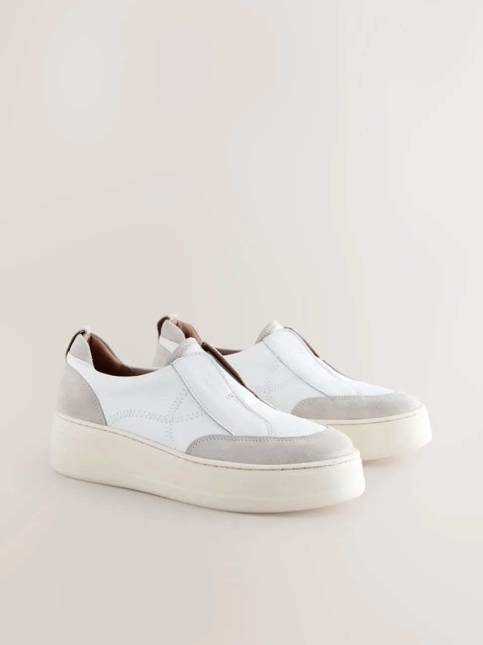 White Slip On Signature Leather Chunky Wedge Platform Trainers