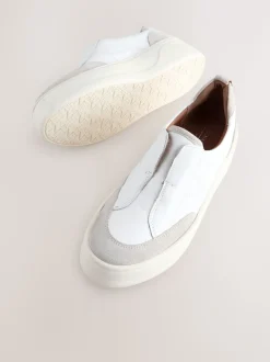White Slip On Signature Leather Chunky Wedge Platform Trainers
