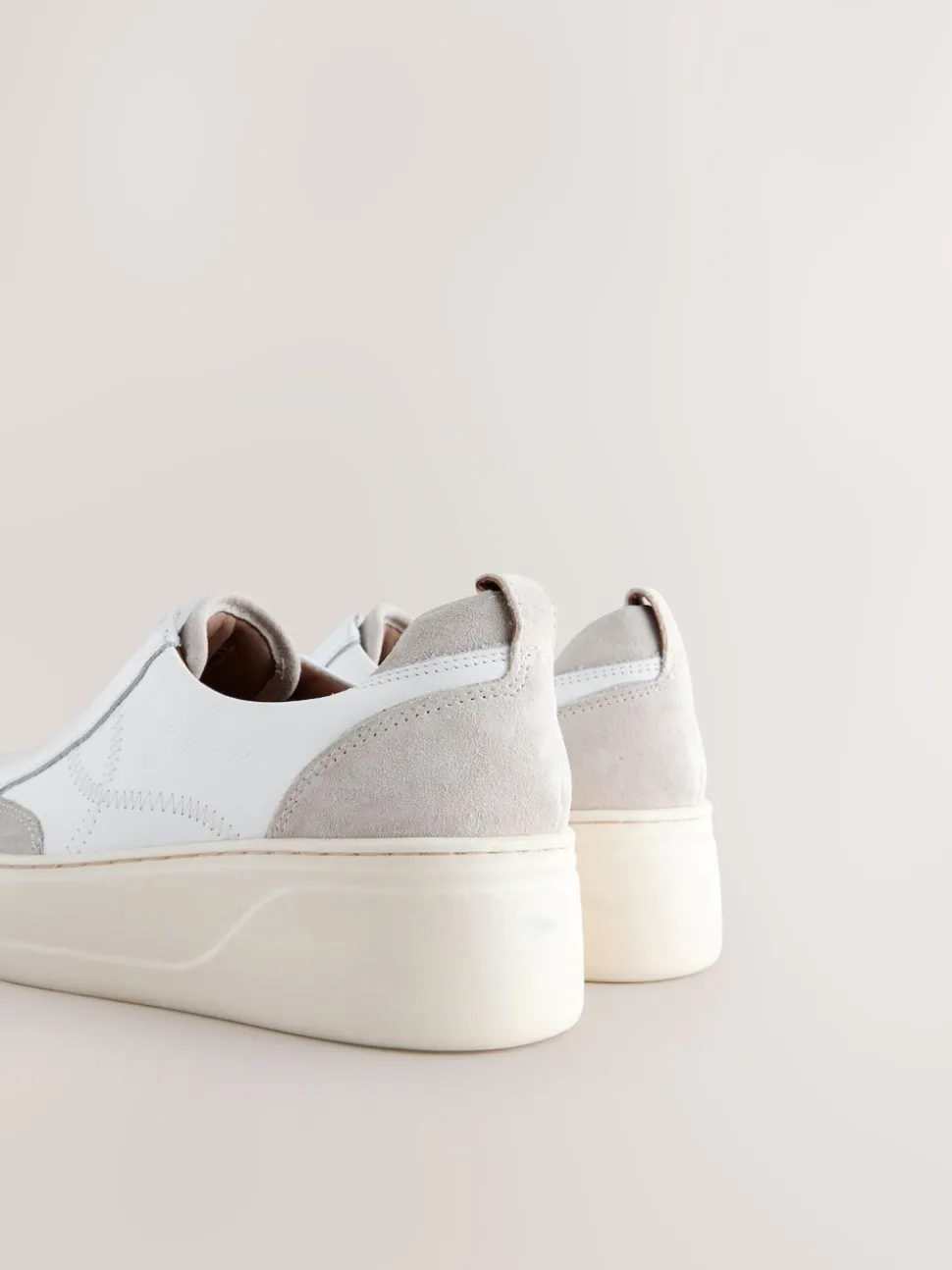 White Slip On Signature Leather Chunky Wedge Platform Trainers