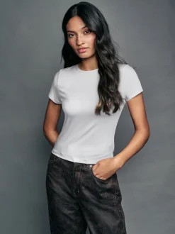 White Soft Touch Slinky Nylon Crew Neck Short Sleeve Top