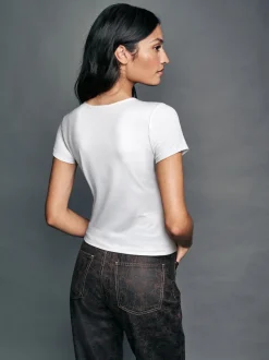 White Soft Touch Slinky Nylon Crew Neck Short Sleeve Top